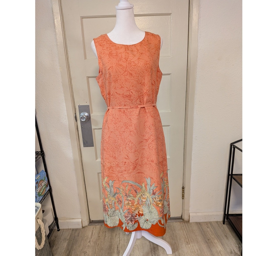 Vintage 90s/00s Tommy Bahama 100% Silk Tropical Midi Dress Coral Orange Medium